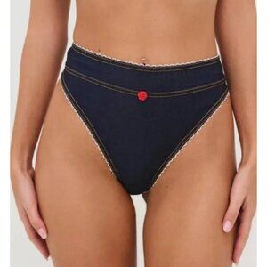 New! For Love and Lemons Iris High Waisted Cheeky Bikini Bottom Navy 1621